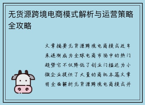 无货源跨境电商模式解析与运营策略全攻略